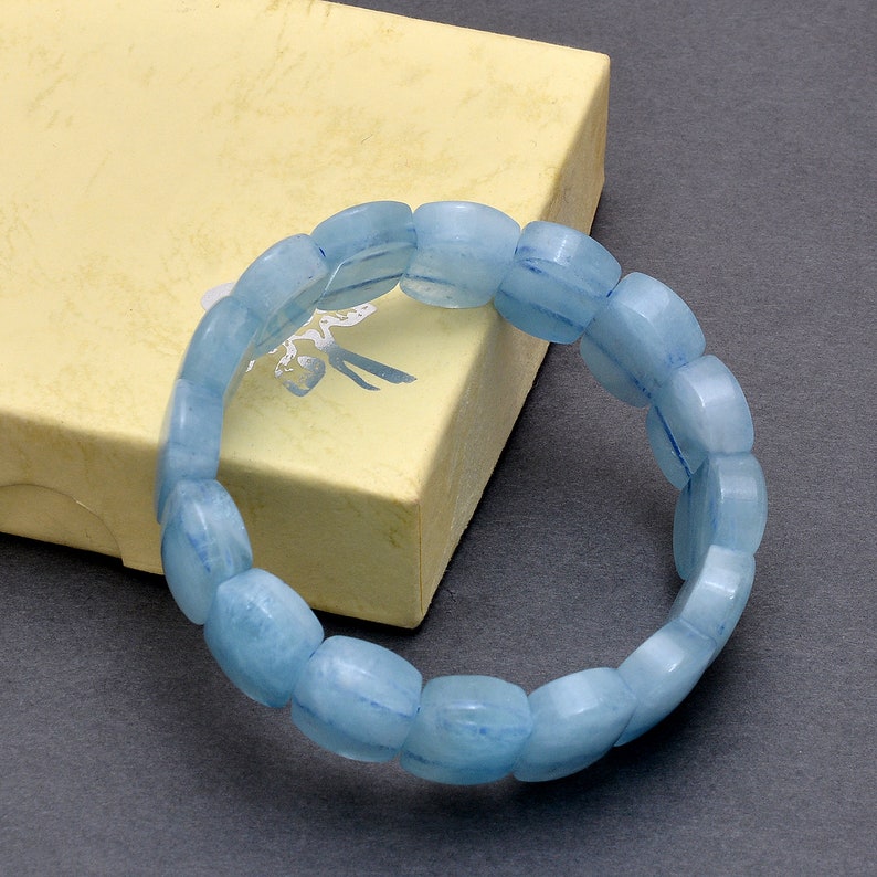 Aquamarine Beaded Stretch Bracelet Men/'sWomen Bracelet Calming Good Luck Stone 13x14mm Blue Aquamarine Cushion Bead Bracelet Cleansing