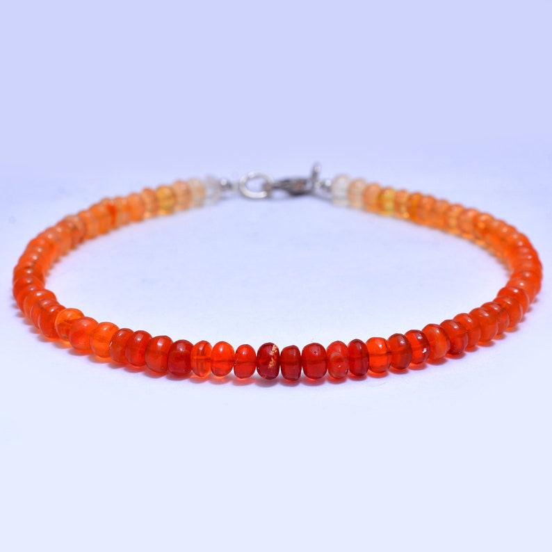 Champagne Mexican Fire Opal Beaded Bracelet 5mm Fire Opal Rondelle Beads Bracelet Fire Volcanoes Opal Natural Orange Fire Opal Gem Beads