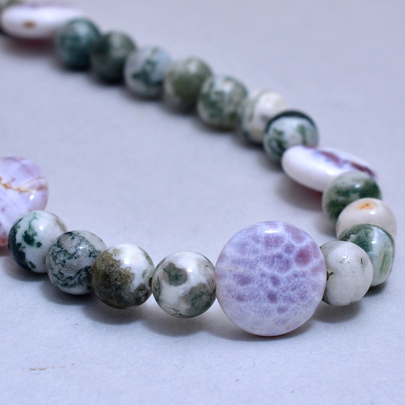 Bohemian Necklace 8mm-8.5mm Agate Plain Round Beads Necklace Tree Agate And Fire Agate Beaded Necklace Ethnic Tribal Jewelry- AMB-486