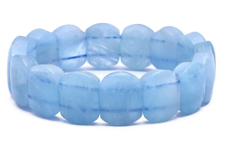 Aquamarine Beaded Stretch Bracelet Men/'sWomen Bracelet Calming Good Luck Stone 13x14mm Blue Aquamarine Cushion Bead Bracelet Cleansing