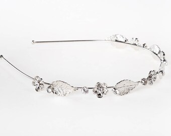 Tiara,wedding headband, Bridal hair accessories, Crystal tiara Bridal headpiece ,Silver, leaves, Prom, floral, handmade,