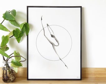 Minimalist poster in limited series based on an original painting painted in Indian ink "In Flight"