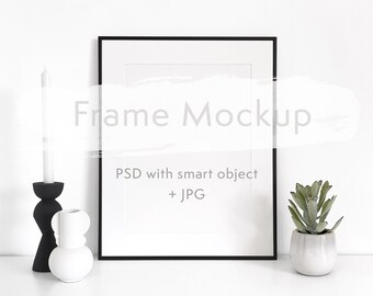 Minimal 3x4 picture frame mockup - Modern black frame template with mat in a clean interior - PSD and JPG files