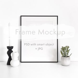 Minimal 3x4 picture frame mockup - Modern black frame template with mat in a clean interior - PSD and JPG files