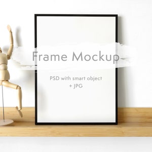 3x4 frame mockup with wood mannequin - 9x12 minimal picture frame template on a shelf - PSD and JPG files