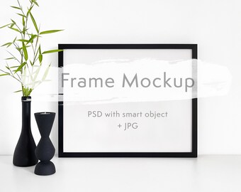 5x4 frame mockup with plant - 3x4 minimal frame template with mat in a clean setting - PSD and JPG files