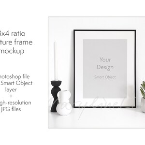 Mockup de cadre 3x4 Mockup d'affiche minimaliste Maquette de cadre noir avec passe-partout Fichiers PSD et JPG image 3
