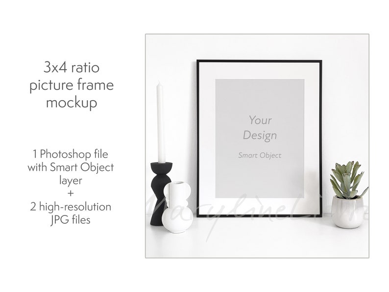 Mockup de cadre 3x4 Mockup d'affiche minimaliste Maquette de cadre noir avec passe-partout Fichiers PSD et JPG image 3