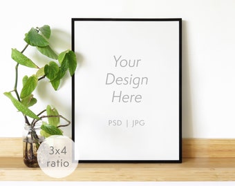 3x4 frame mockup with plants - 9x12 minimal frame template in a natural setting - PSD and JPG files