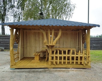 Log Gazebo 2.4mx4m, Gazebo a medida, Pabellón de madera, Pérgola, Refugio para jacuzzi