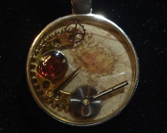 Vintage Map & Clockwork | Pendant