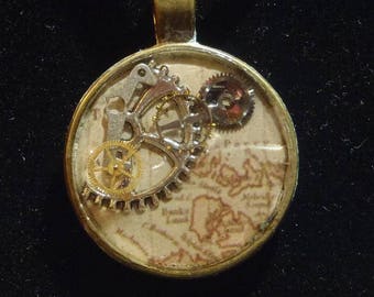 Antique Map & Clockwork | Pendant