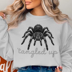 Tarantula Sweatshirt, Tangled Up Spider Crewneck, Goth Graphic Jumper, Dark Academia Bug Lover Gift, Aesthetic Alt Punk Arachnid Pullover