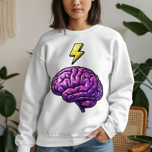 Blixthjärna-tröja, retro disco-hjärna-tröja, neurovetenskaplig psykologi-tröja, konstglitter-pullover för mental hälsa och vetenskap, studentgåva