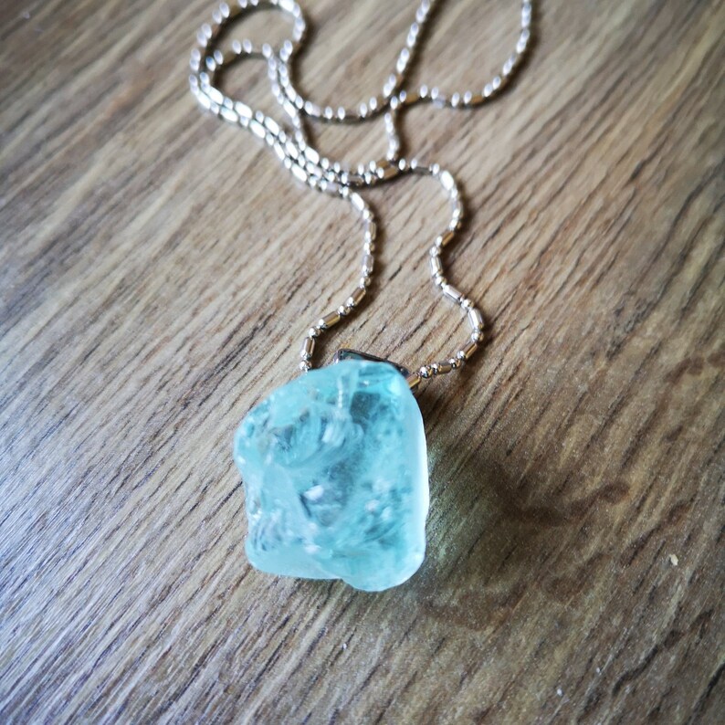 Aquamarine Raw Pendant Aquamarine Rough 925 Sterling Silver Bail and