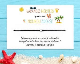 Cadeau Nounou Merci Carte + Bracelet à voeux - Officiel Un Vœu à Chaque Nœud®