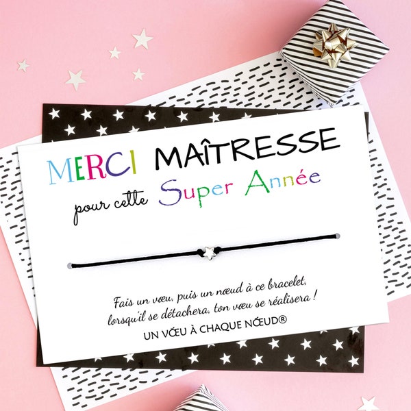 Cadeau Maîtresse - Carte Merci pour cette super année et Bracelet Officiel UVACN®