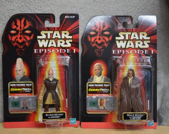 Mace Windu and Ki Adi Mundi Jedi Star Wars Episode 1 Kenner Action Figures with Commtech Chip