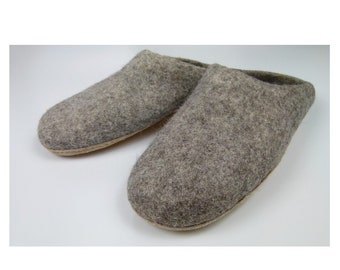 Felt slippers, felt slippers (wool) with leather sole grey natural anthracite red handmade