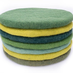 Coussin de siège en laine feutrée, rond, 35 cm, coussins de chaise en feutre coloré, vert, vert clair, vert foncé image 1