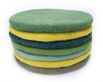 Coussin de siège en laine feutrée, rond, 35 cm, coussins de chaise en feutre coloré, vert, vert clair, vert foncé