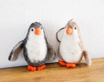 Penguin keychain made of felt, grey or brown felted pendant, handmade gift for advent calendars, Secret Santa gift