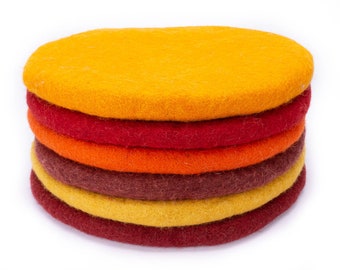 Seat cushion made of wool, felted, round, approx. 40 cm, colorful chair cushion made of felt, red, orange, wine red, yellow, felt cushion