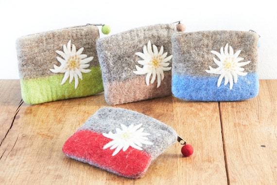 Filztäschchen mit Edelweiß in rot, grün, blau oder beige auf