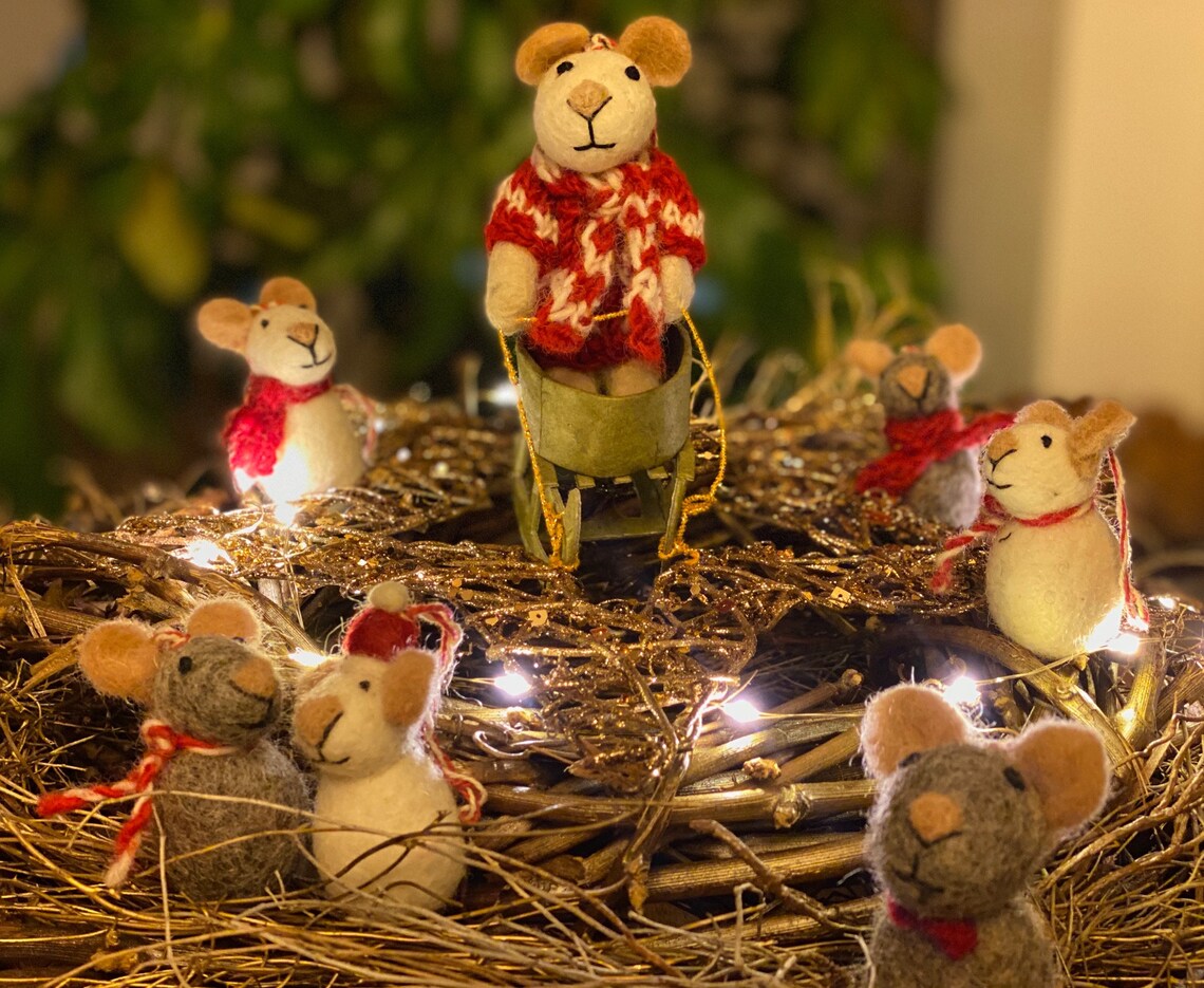 5er Set WeihnachtsMäuse Anhänger aus Filz weiß oder grau Etsy