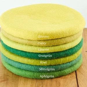 Seat cushion made of felted wool, round, 35 cm, colourful chair cushions made of felt, green, light green, medium green, yellow, lemon, kiwi image 2