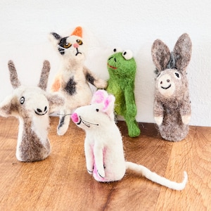 Finger puppets made of felt, cat, mouse, donkey, goat or frog, felted animal figures as an Easter gift
