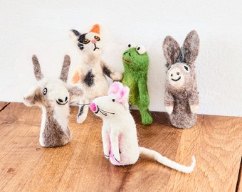 Marionnettes à doigts en feutre, chat, souris, âne, chèvre ou grenouille, figurines d'animaux feutrées comme cadeau de Pâques