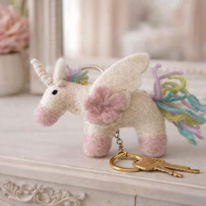 Felt unicorn keychain, small felted unicorn, rainbow Easter gift image 1