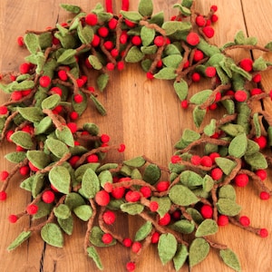 Couronne de l’Avent en feutre vert rouge décoration automne Noël décoration de Noël couronne de porte feutrée couronne de Noël