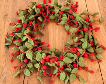 Advent wreath made of felt green red decoration autumn Christmas Christmas decoration felted door wreath Christmas wreath