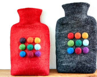 Wärmflasche Digital Handschmeichler Filz Merinowolle gefilzt Wärmflaschenbezug Handarbeit grau rot