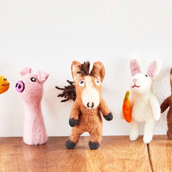 Fingerpüppchen aus Filz, Giraffe, Schwein, Pferd, Hase mit Möhre oder Bär, gefilzte Tierfiguren als Ostergeschenk