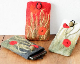 Schutzhülle Smartphone aus Filz ca. 19x12 cm Mohn Wiese Handyhülle Hülle Telefon