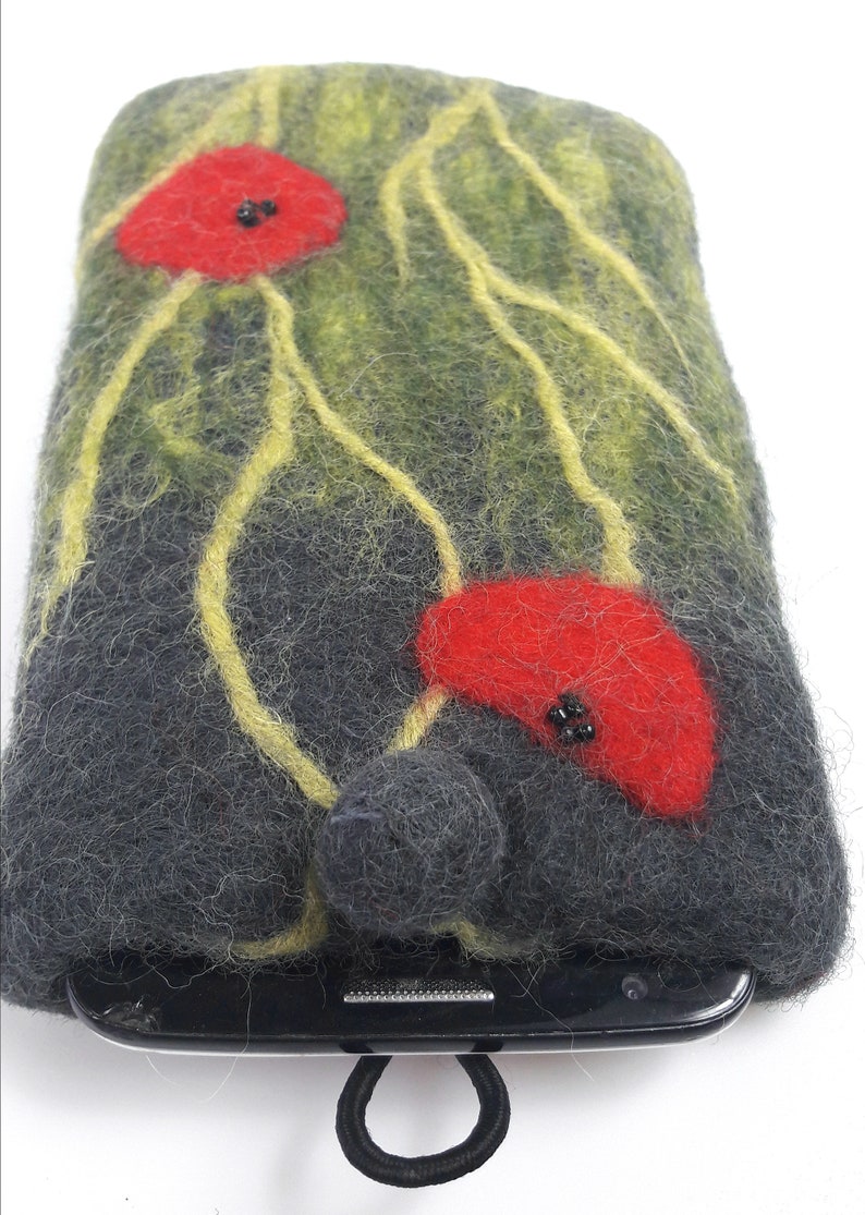 Schutzhülle Smartphone aus Filz 17x11cm Mohn Wiese Handyhülle Hülle Telefon Bild 9