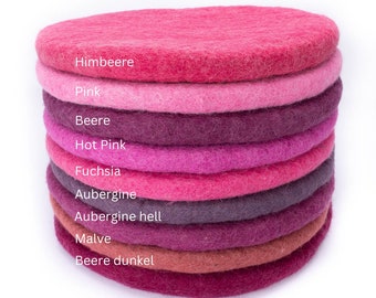 Sitzkissen aus Wolle gefilzt, rund, 40cm, farbenfrohe Stuhlkissen aus Filz, beere pink rosa aubergine bordeaux