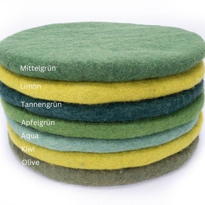 Coussin de siège en laine feutrée, rond, 35 cm, coussins de chaise en feutre coloré, vert, vert clair, vert foncé image 2