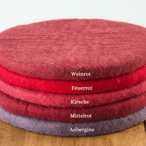 Seat cushion made of felted wool, round, 35 cm, colourful, colourful felt cushions, red, wine red, cherry, shades of red, aubergine image 2