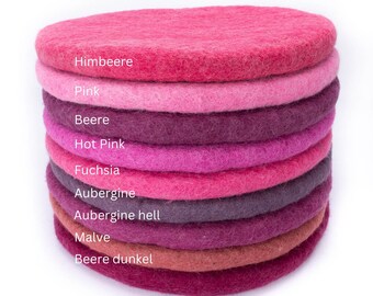 Sitzkissen aus Wolle gefilzt, rund, 35cm, farbenfrohe Stuhlkissen aus Filz, beere pink rosa aubergine bordeaux