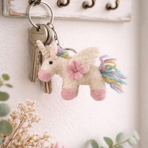 Felt unicorn keychain, small felted unicorn, rainbow Easter gift image 5