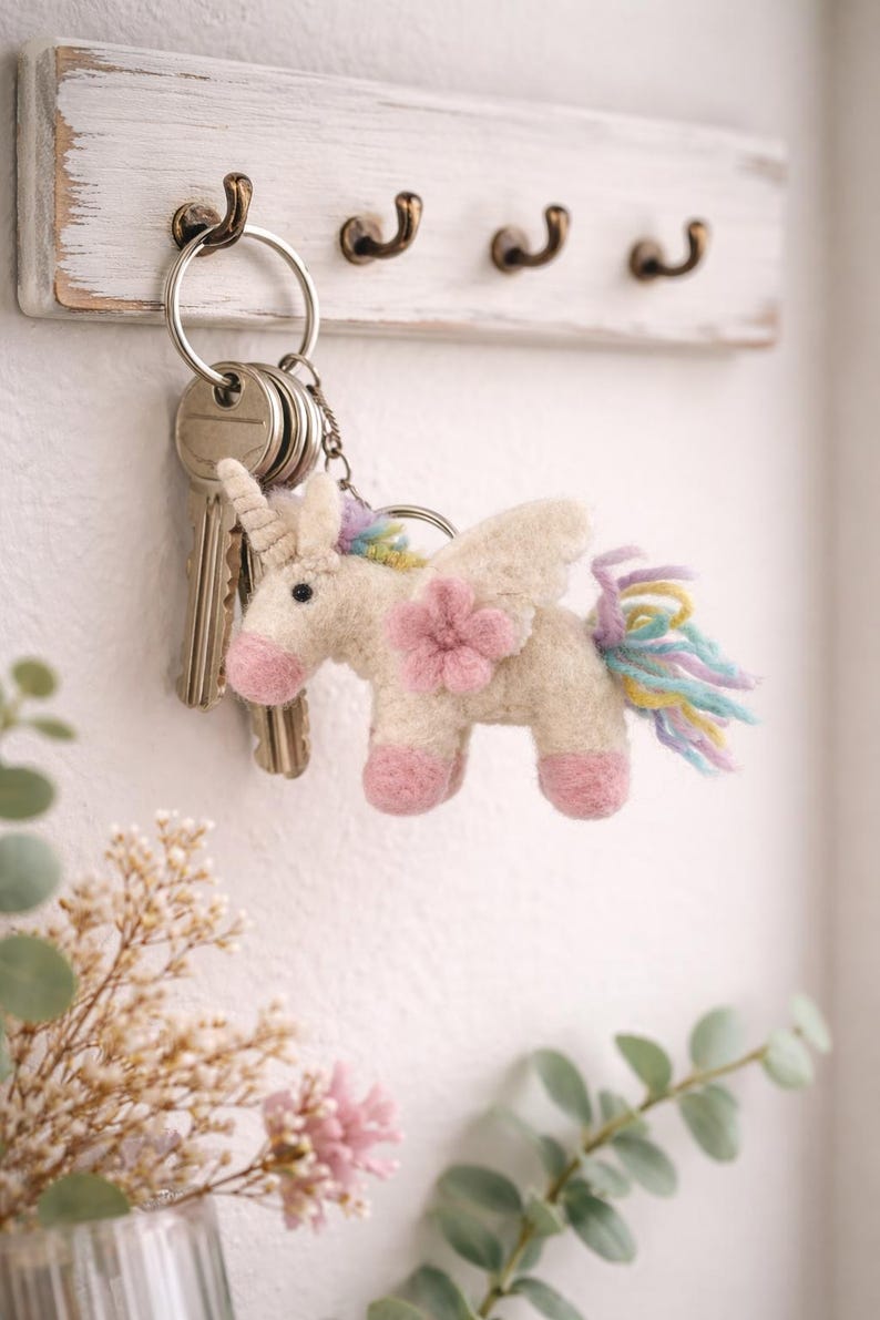 Felt unicorn keychain, small felted unicorn, rainbow Easter gift image 5