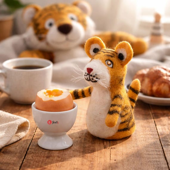 Filztier Eierwärmer Tiger Filz Handarbeit Ostern gefilzte Tierfigur Ostergeschenk