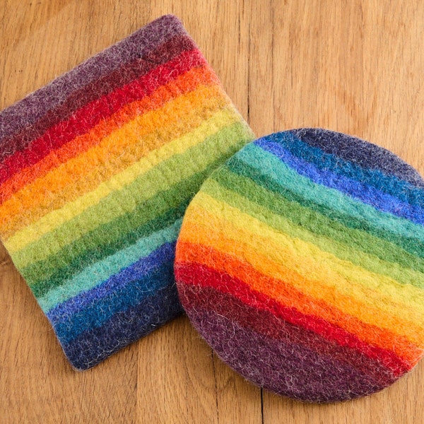 Filzuntersetzer rund Regenbogen, Ø 20 cm, Topfuntersetzer aus Filz, bunt