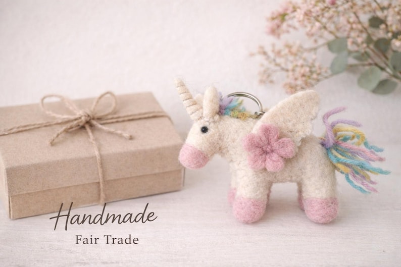 Felt unicorn keychain, small felted unicorn, rainbow Easter gift image 6