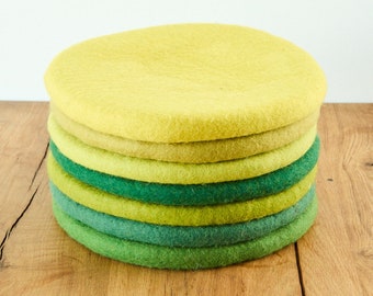 Coussin de siège en laine feutrée, rond, 35 cm, coussins de chaise en feutre coloré, vert, vert clair, vert moyen, jaune, citron, kiwi