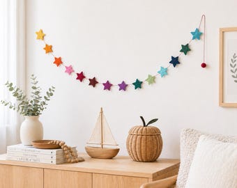 Felt star garland, colorful, 120 cm long, Christmas decoration, colorful star garland for Christmas